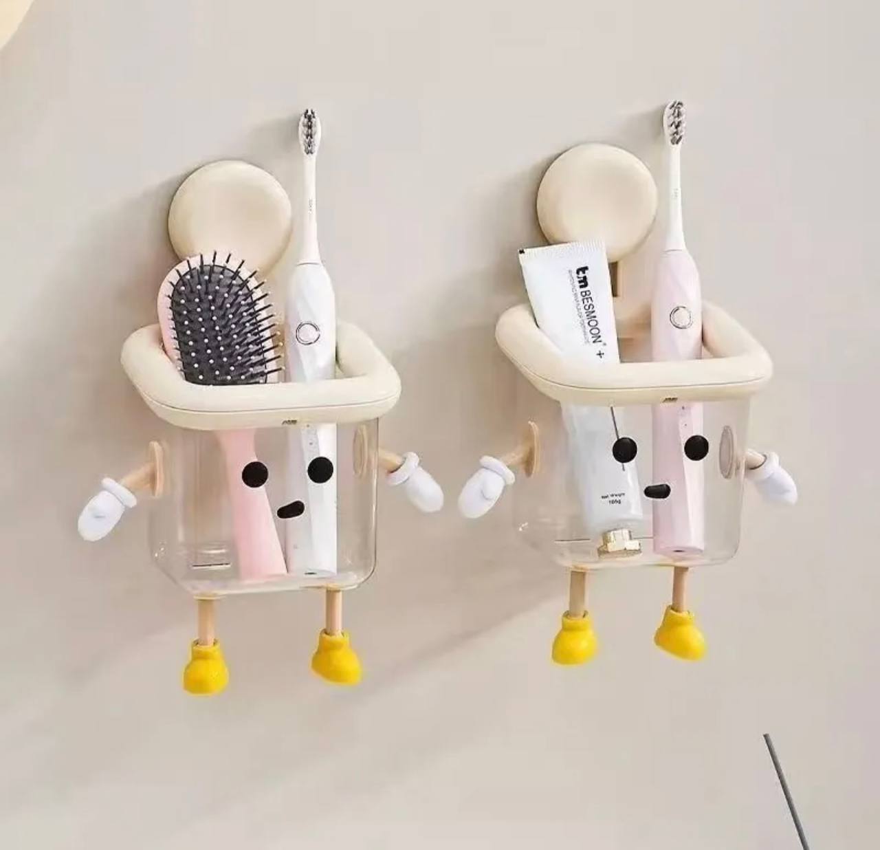 Creative Toothbrush Holder Rack Transparent Wall-mounted Bathroom Storage Organizer Box Suction Cup Space Saving