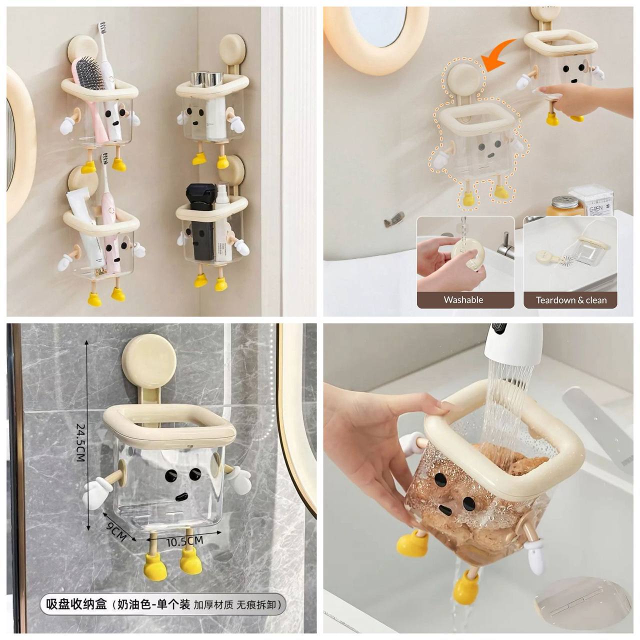 Creative Toothbrush Holder Rack Transparent Wall-mounted Bathroom Storage Organizer Box Suction Cup Space Saving